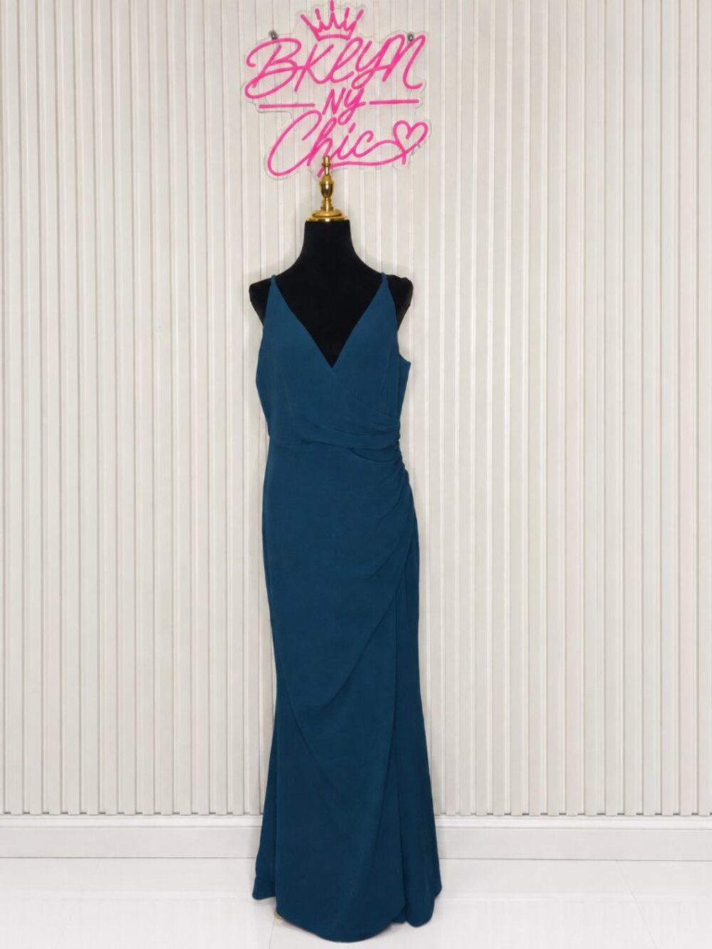 Dress the Population Peacock Blue Iris Slit Crepe Gown